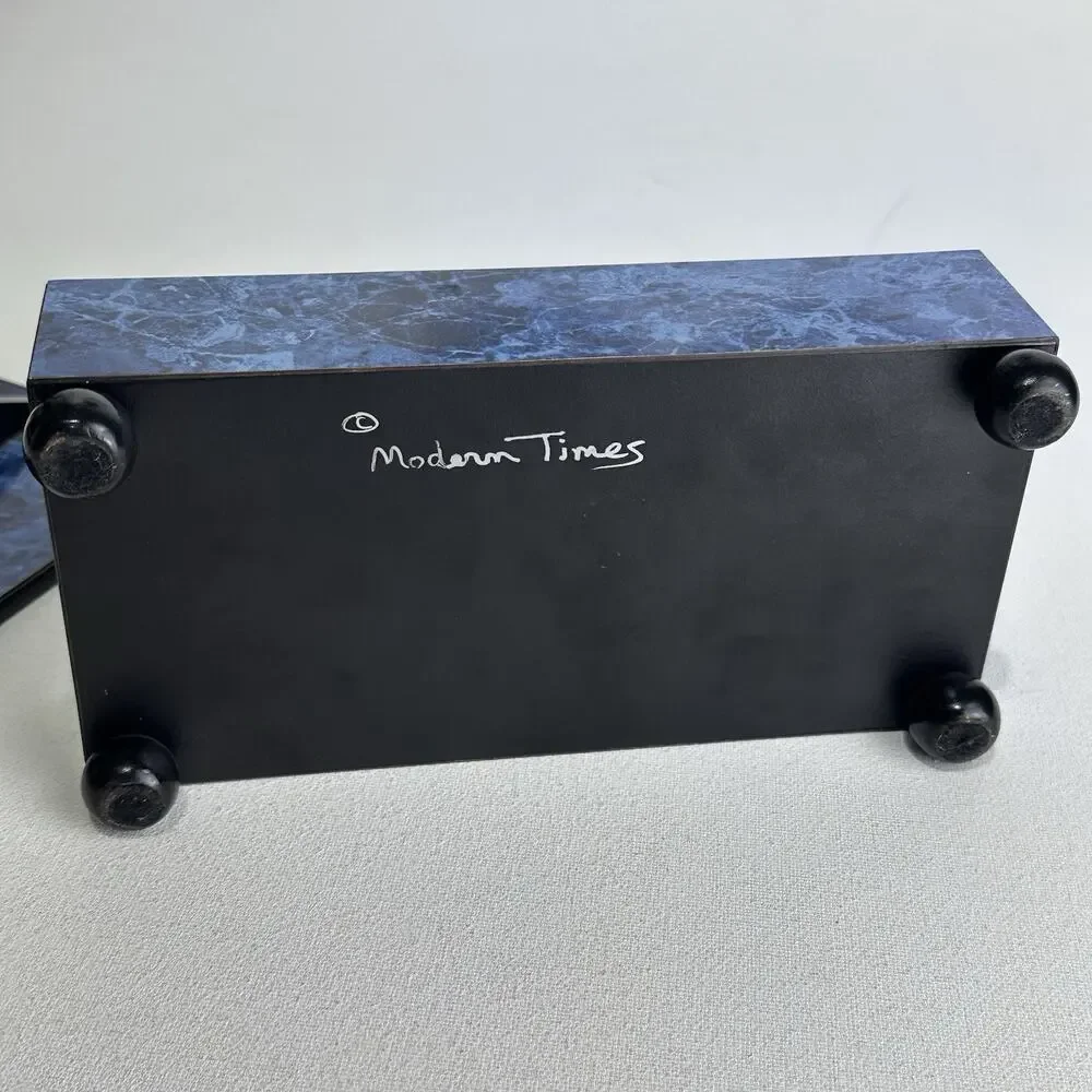 Modern Times Blue Marbled Wooden Keepsake Jewelry Box Velvet Lined With Feet